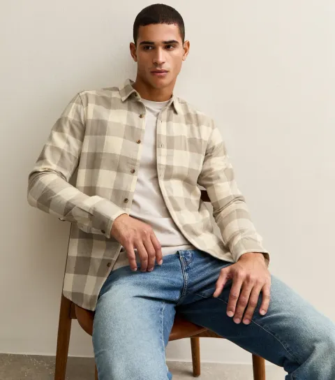 Cream Regular Long Sleeve Checked Shirt
