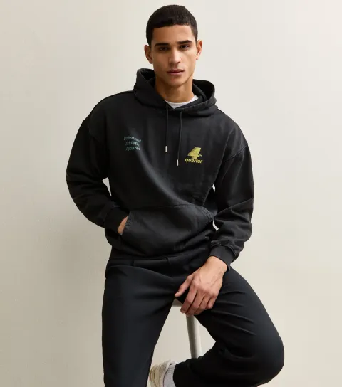 Black Relaxed Athletic Logo Hoodie