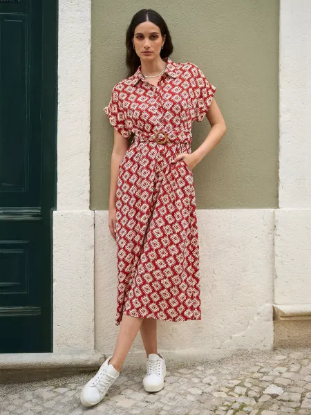 Yumi Belted Shirt Midi Dress