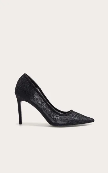 Black Wide Fit Lace High Stiletto Court Heels