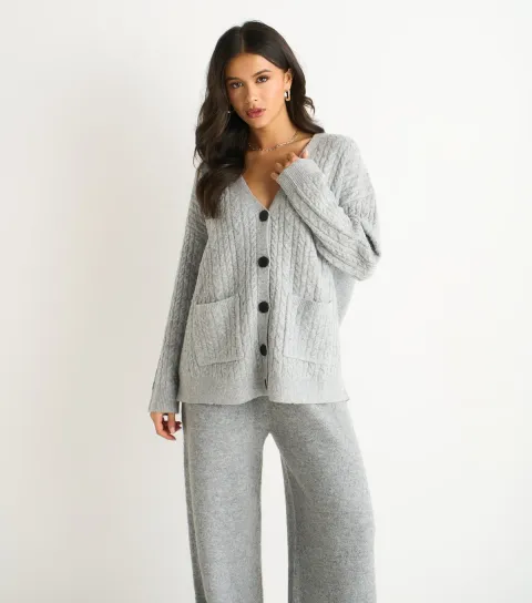 Grey Cable Knit Cardigan