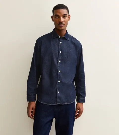 Dark Blue Regular Denim Long Sleeve Shirt