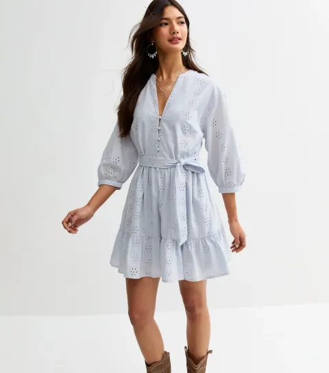 Light Blue Broderie Anglaise Mini Dress