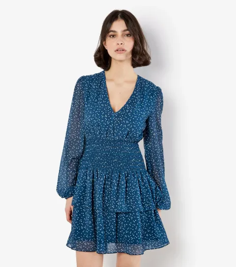 Teal Spot Smock Tiered Mini Dress
