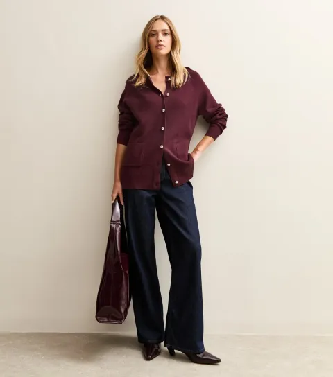Burgundy Longline Crew Neck Cardigan