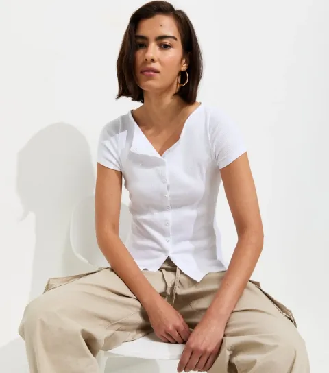 White Cotton Rich Button Through Baby Tee T-Shirt