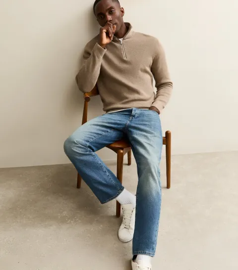 Light Brown Knit Half Zip Jumper