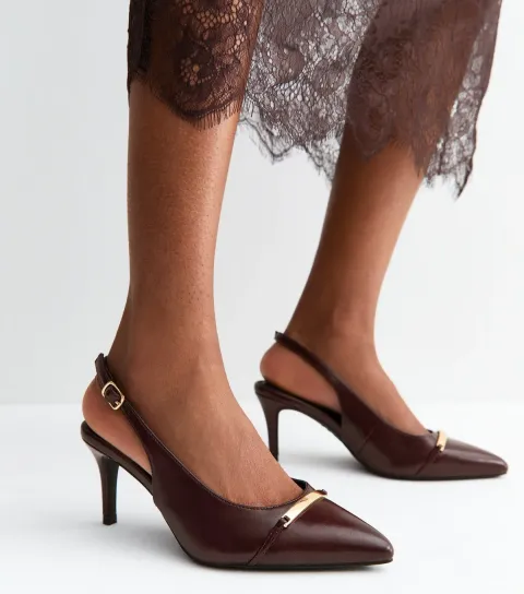 Wide Fit Dark Burgundy Faux Leather Metallic Panel Slingback Pumps Vegan