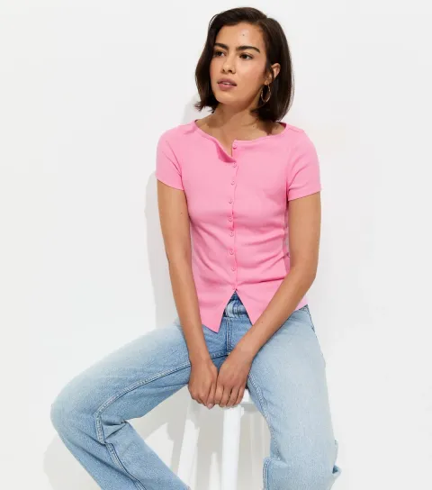 Light Pink Cotton Rich Button Through Baby Tee T-Shirt