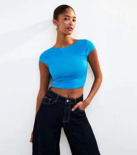 Bright Blue Scoop Back Jersey Cropped T-Shirt