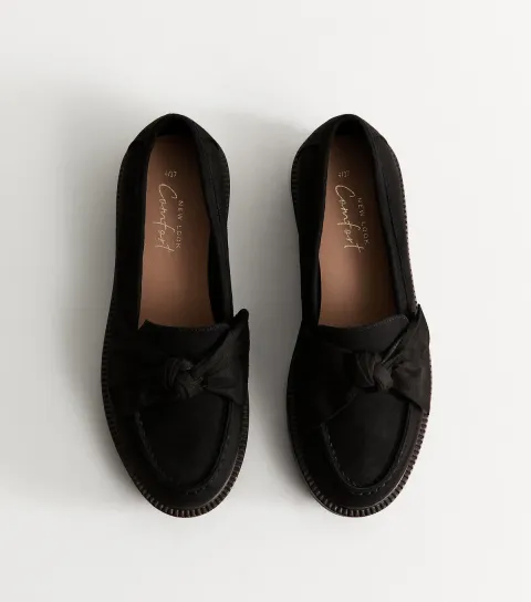 Black Faux Suede Bow Loafers Vegan