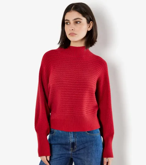 Red High Neck Batwing Sleeve Jumper