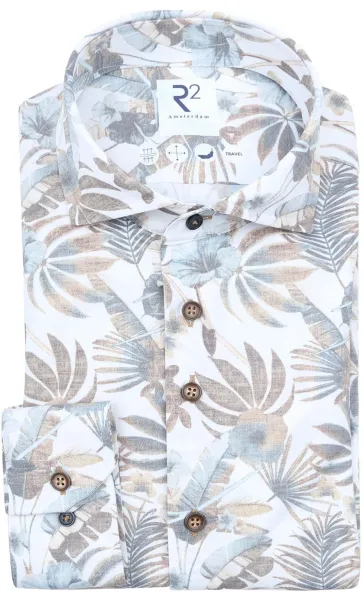 R2 Shirt Leaves Print Beige Multicolour size 39