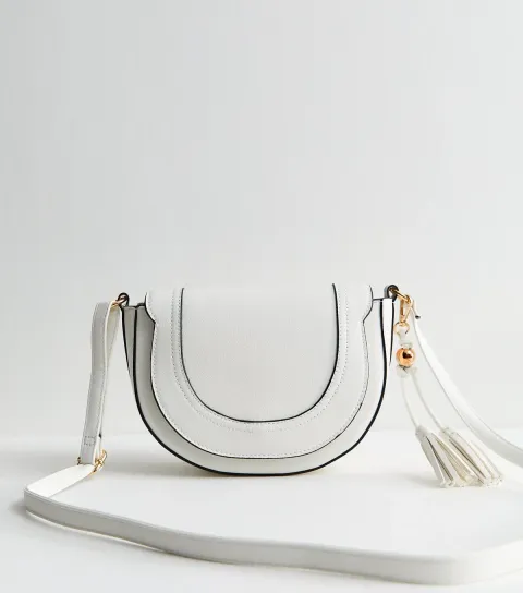 White Faux Leather Saddle Crossbody Bag