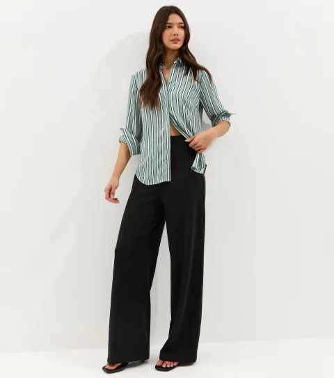 Black Jersey Wide Leg Trousers