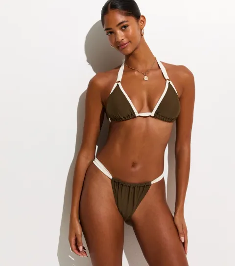 Mid Brown Wide Strap Tanga Bikini Bottoms