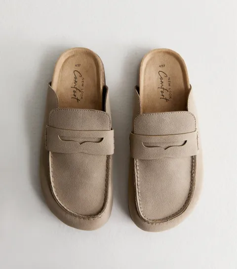 Camel Faux Suede Flat Loafer Mules Vegan