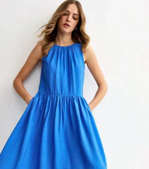 Bright Blue Drop Waist Sleeveless Midi Dress