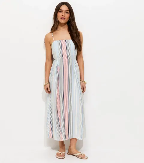 Petite Blue Stripe Print Cami Godet Midi Skirt