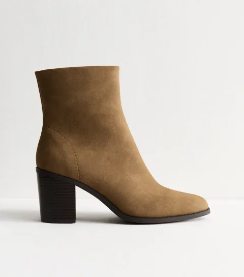 Camel Faux Suede Almond Toe Ankle Boots Vegan
