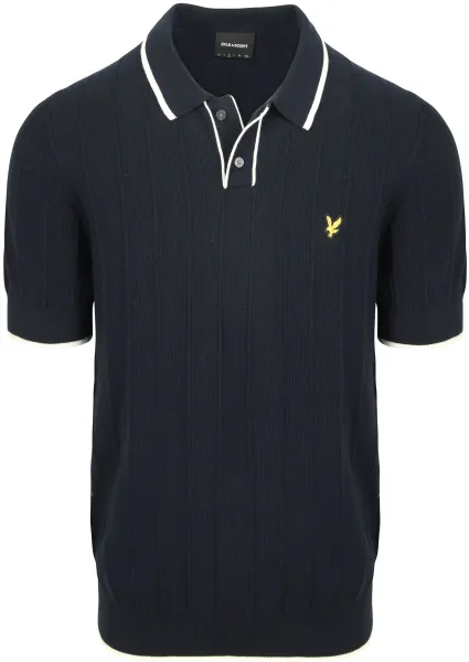 Lyle and Scott Poloshirt Knitted Tipped Dark Navy Dark Blue Blue maat L