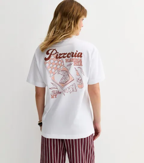 White Pizza Print Oversized T-Shirt