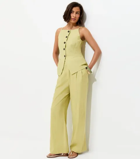 Light Green Linen Rich Tailored Trousers