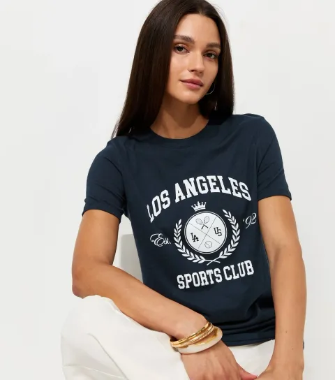 Navy Cotton Los Angeles Sports Club Relaxed Fit T-Shirt