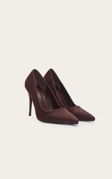 Chocolate Faux Suede Court Shoe