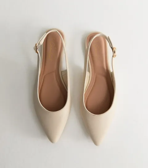 Off White Faux Leather Slingback Flat Pumps Vegan