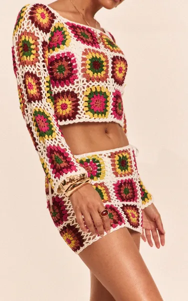 Petite Multi Crochet Knit Mini Skirt