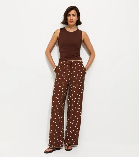 Brown Polka Dot Wide Leg Trousers