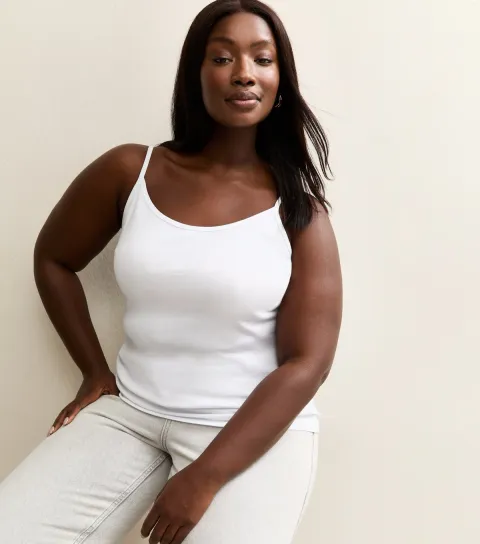 Plus Size White Cotton Adjustable Cami Top Curves
