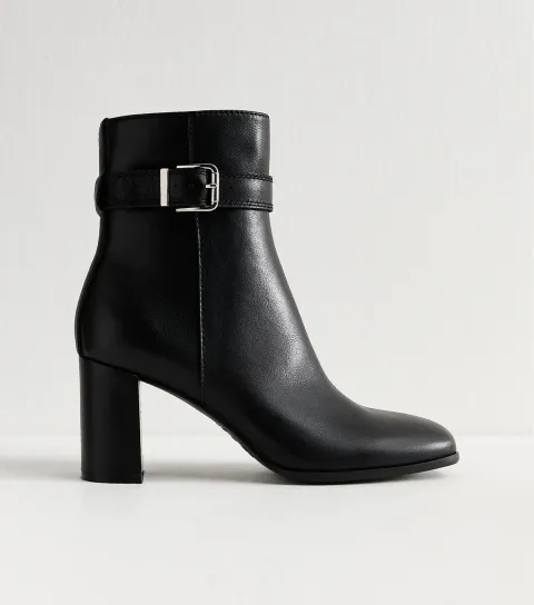 Black Leather Buckled Ankle Boots
