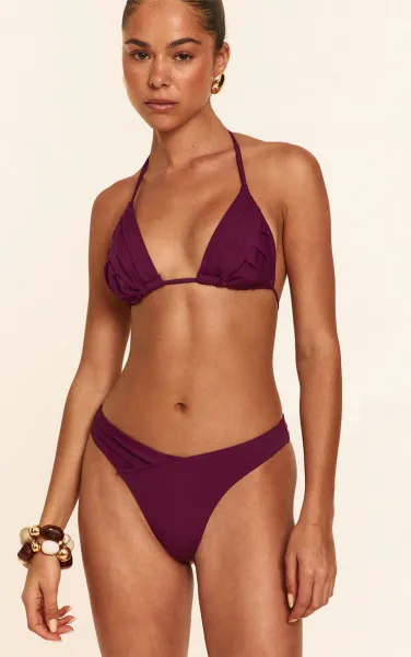Purple Cross Front Tanga Bikini Bottom