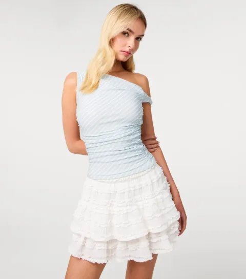 Light Blue Striped Off The Shoulder Top