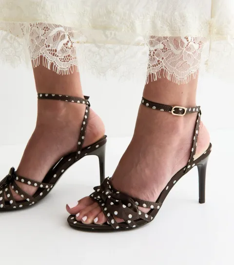 Dark Brown Satin Bow Stiletto Sandals Vegan