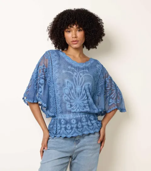 Blue Floral Lace Blouse