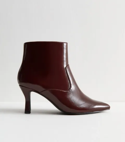 Wide Fit Dark Burgundy Faux Leather Pointed Toe Stiletto Heel Ankle Boots Vegan