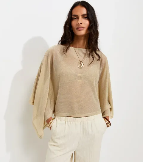 Gold Sparkle Off The Shoulder Knitted Top