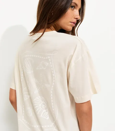 Off White Cotton Shells Print Oversized T-Shirt