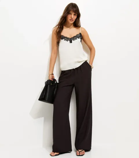 Tall Black Drawstring Wide Leg Trousers