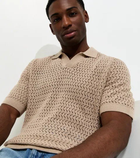 Stone Regular Open Knit Polo Shirt
