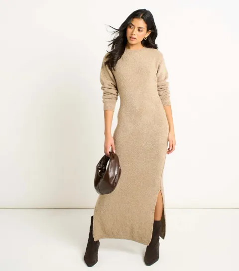 Cream Bodycon Long Sleeve Maxi Dress