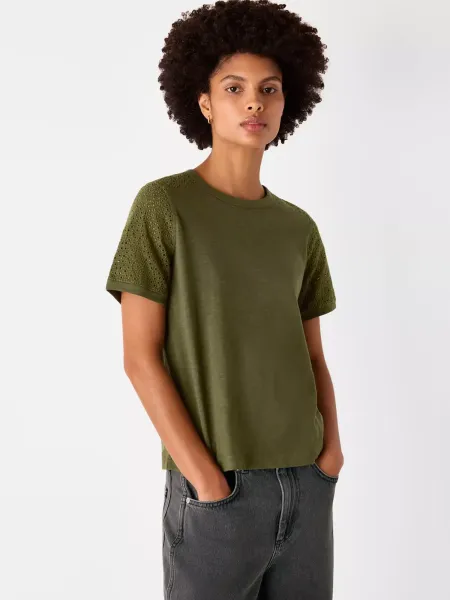 Whistles Broderie Sleeve Detail T-Shirt