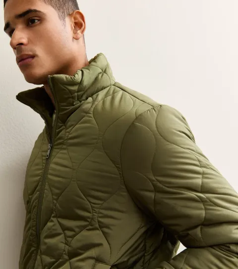 Light Khaki Regular Fit Funnel Neck Quilted Puffer Jacket