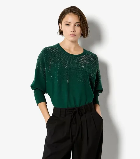 Dark Green Stud Batwing Jumper