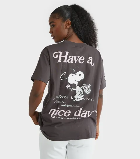 Grey Snoopy Have A Nice Day Print T-Shirt