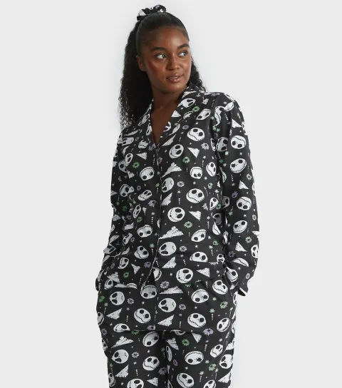 Black Jack Skellington Print Shirt and Trousers Pyjama Set