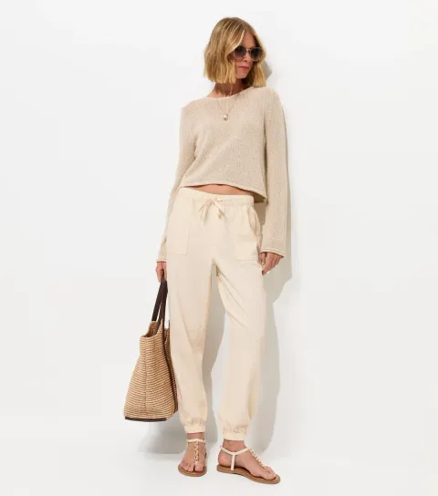 Off White Cotton Tapered Cargo Trousers
